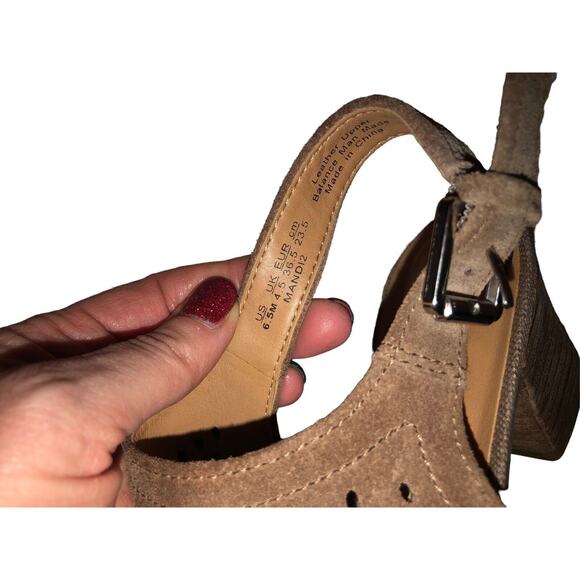 Franco Sarto Suede Leather Wedge Sandals Perforated Taupe‎ Ankle Strap - Picture 5 of 8